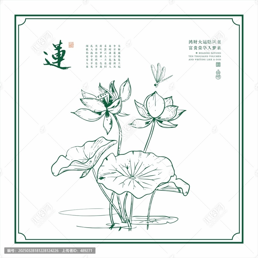 荷花矢量圖蓮花線描荷葉白描