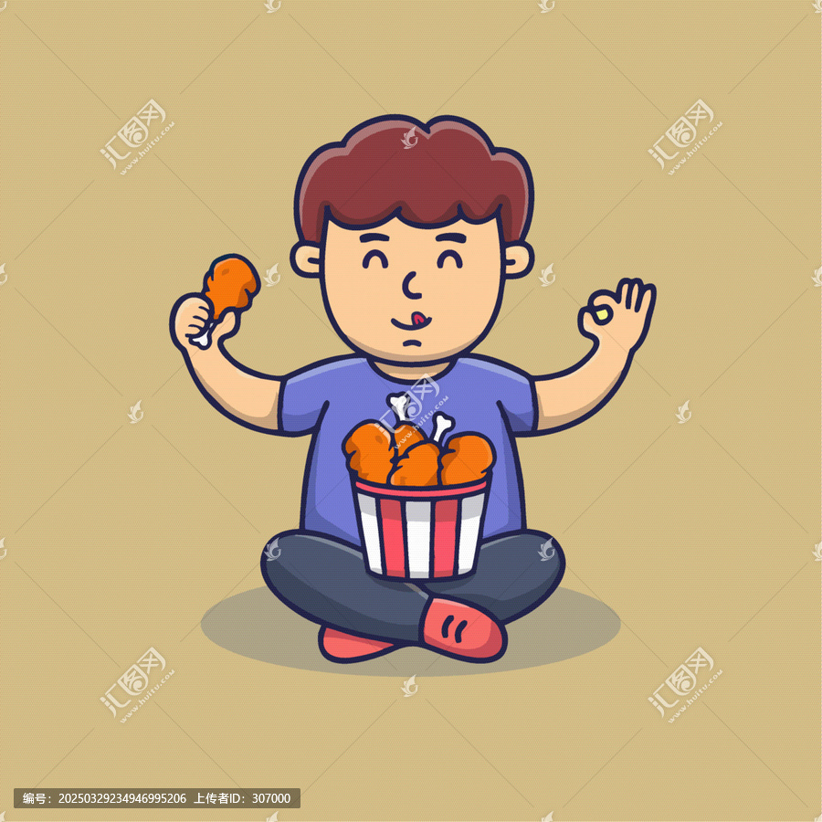 拿著雞腿食物的卡通男孩圖標
