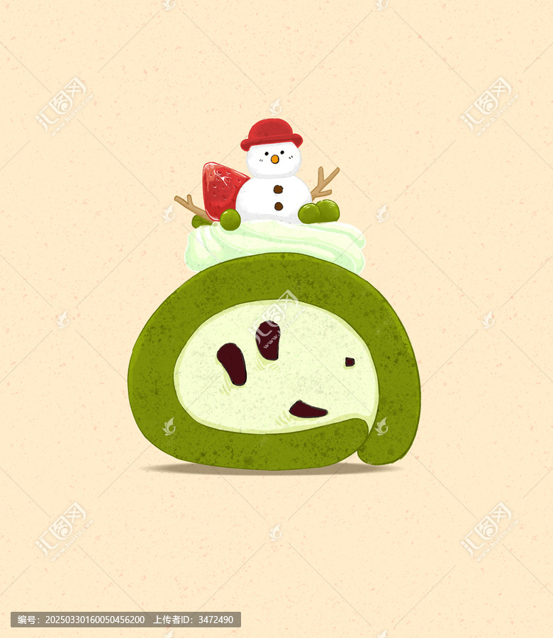 手繪抹茶蛋糕卷素材