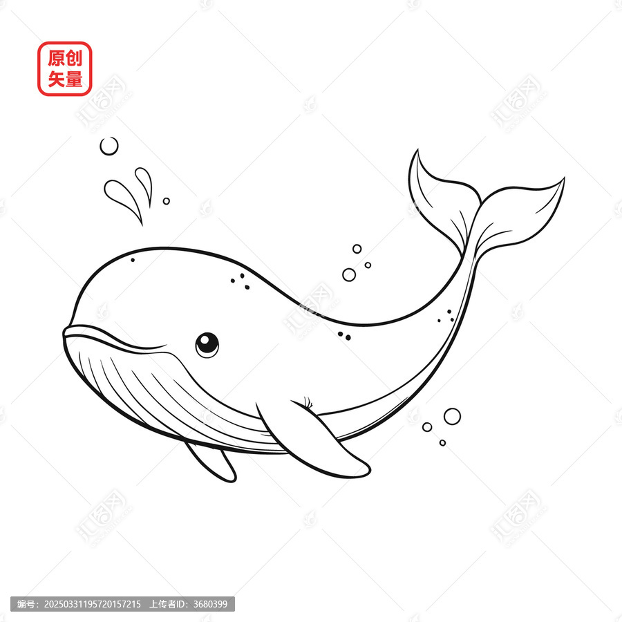 矢量插圖動(dòng)物手繪線條海洋生物鯨魚