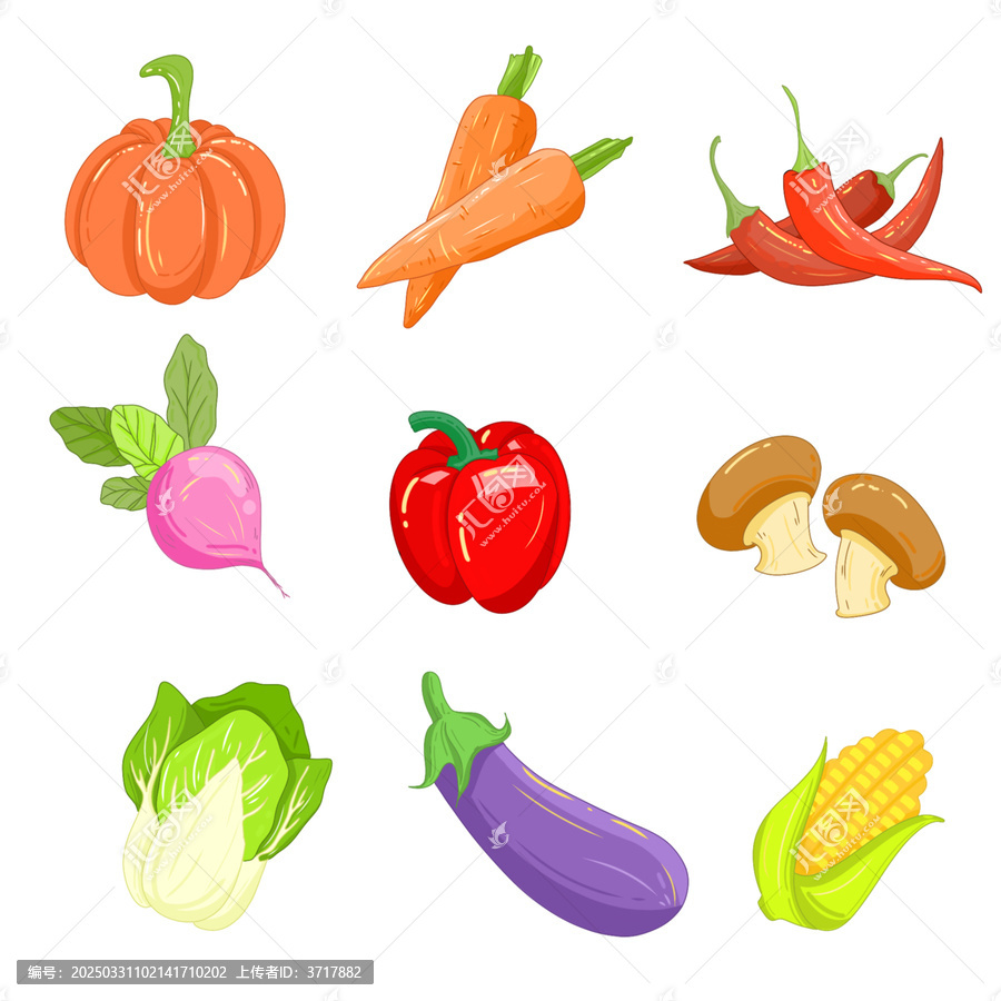 扁平風蔬菜手繪圖組插畫