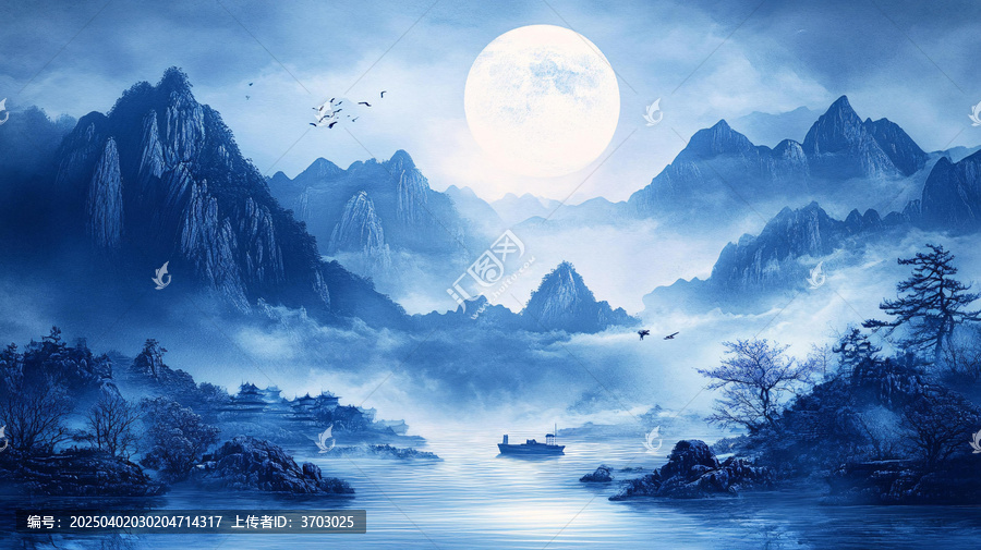 中秋山河背景