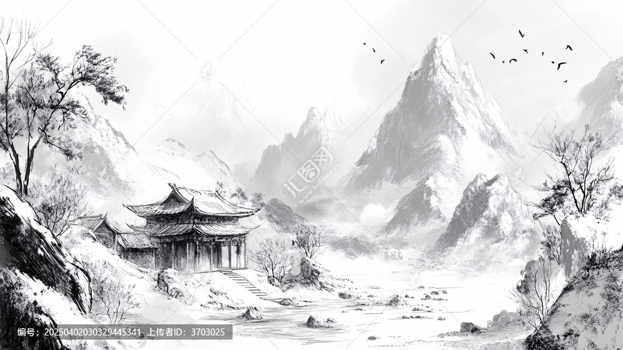 古風(fēng)山水畫斷橋殘雪