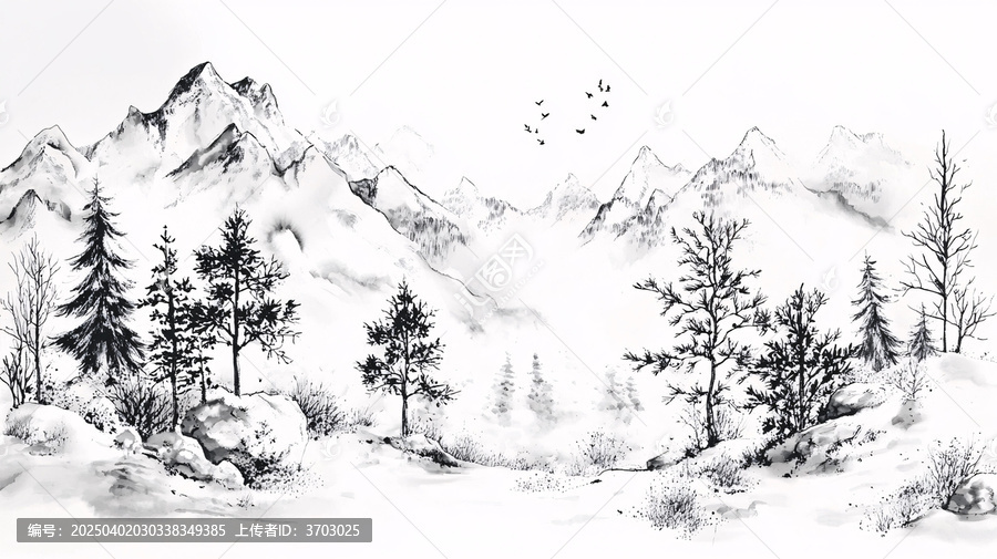 雪山水墨畫
