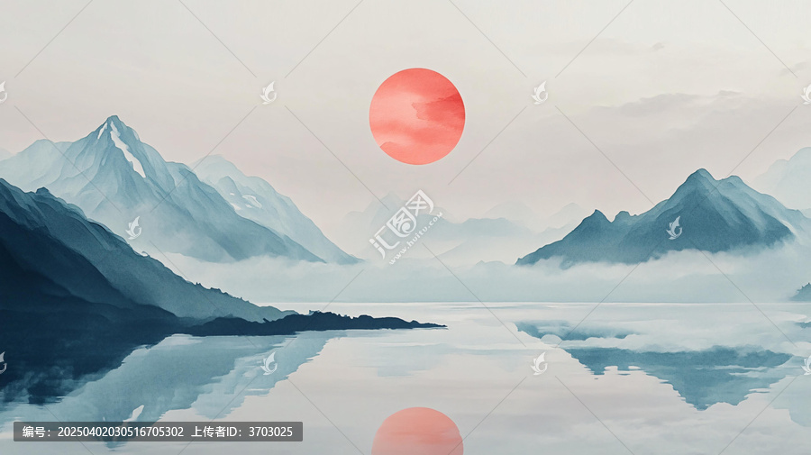 紅日水墨山水