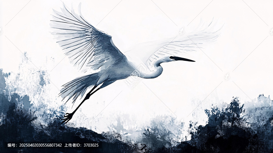 白鷺?biāo)B水墨裝飾畫