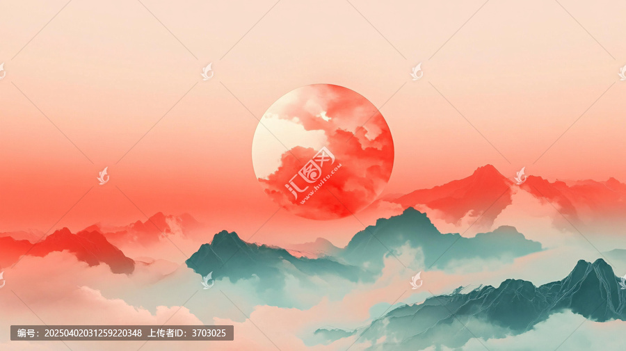紅日水墨山水