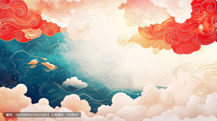 海浪仙鶴云紋中式背景