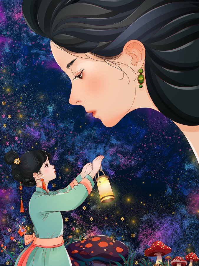 母親女神節(jié)童話兒童主題插畫