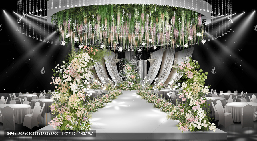 白色韓式拱門水晶燈婚禮效果圖