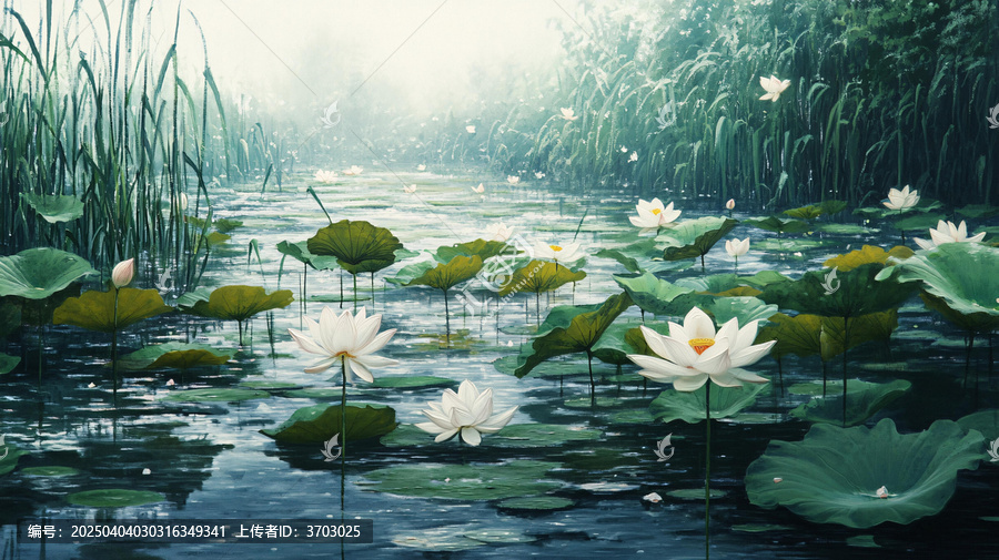 霧氣繚繞的荷花池
