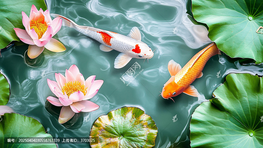 荷花鯉魚圓形畫
