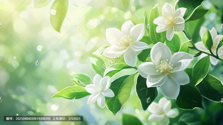 綠葉白花壁紙