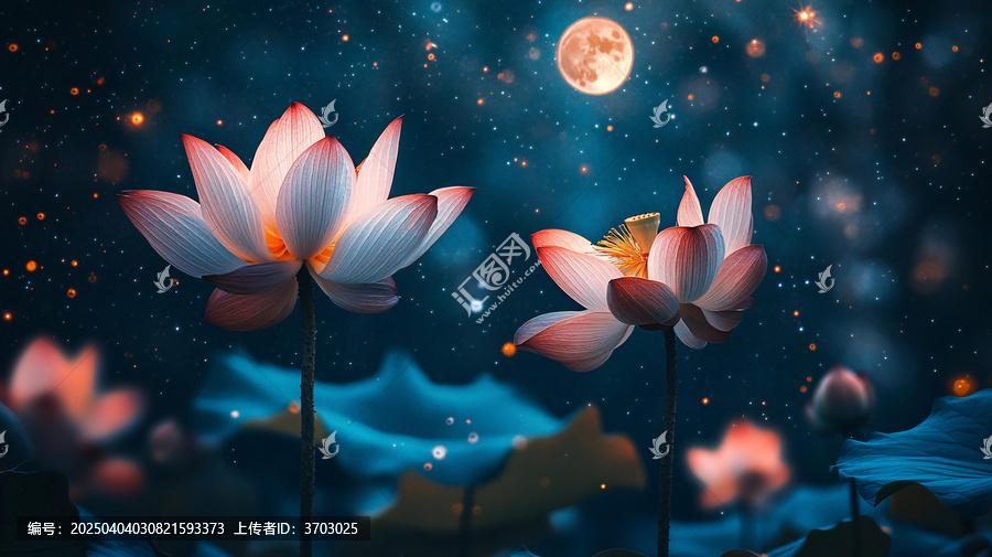 月色荷花背景墻