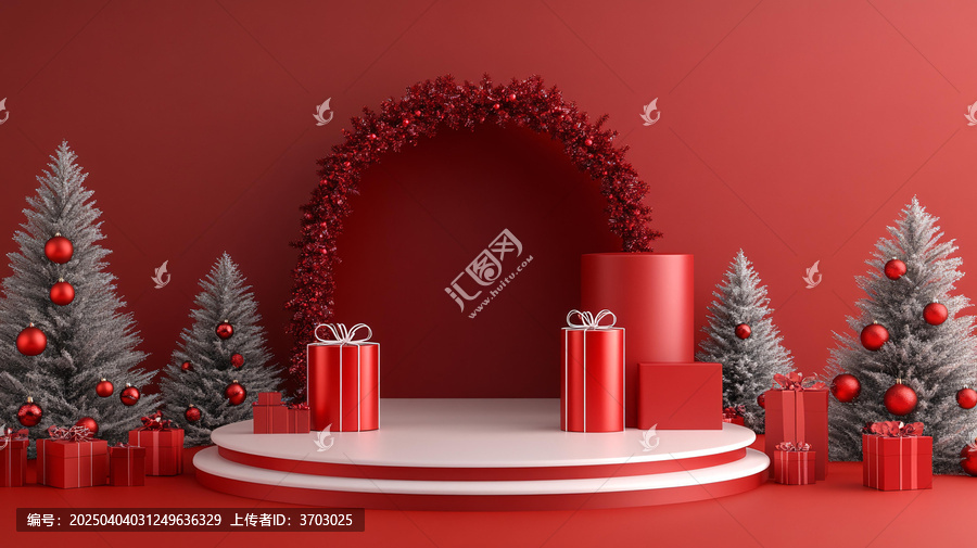 紅色立體場景舞臺展臺