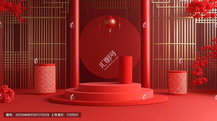 紅色立體場(chǎng)景舞臺(tái)展臺(tái)