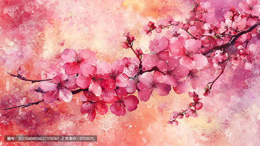 水彩紅葉李