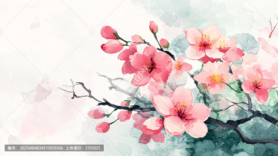水墨水彩桃花無框畫