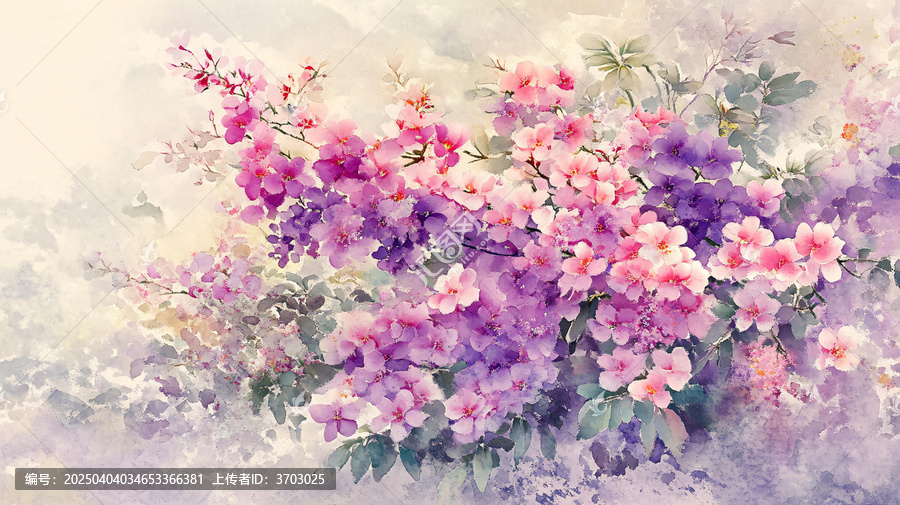 水彩紫薇花