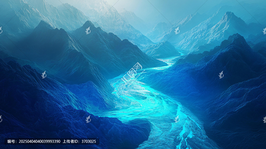 質(zhì)感藍(lán)色山水