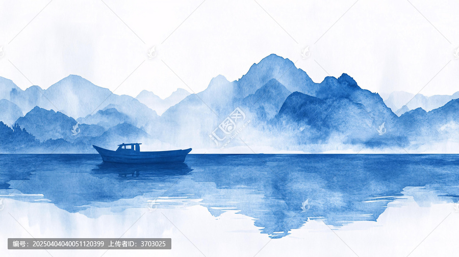 藍(lán)色現(xiàn)代山水畫