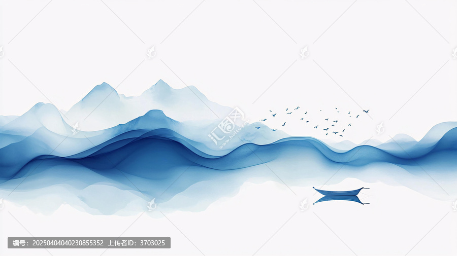 抽象藍色山水意境