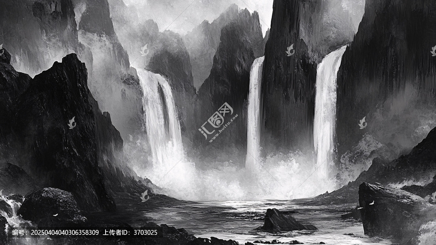 意境水墨山水瀑布
