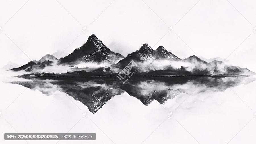 水墨山水倒影禪境