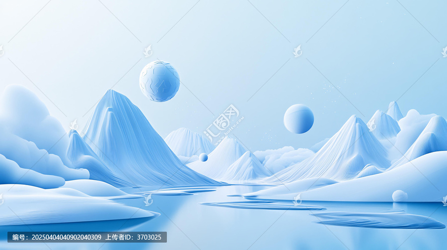 抽象藍色山水意境