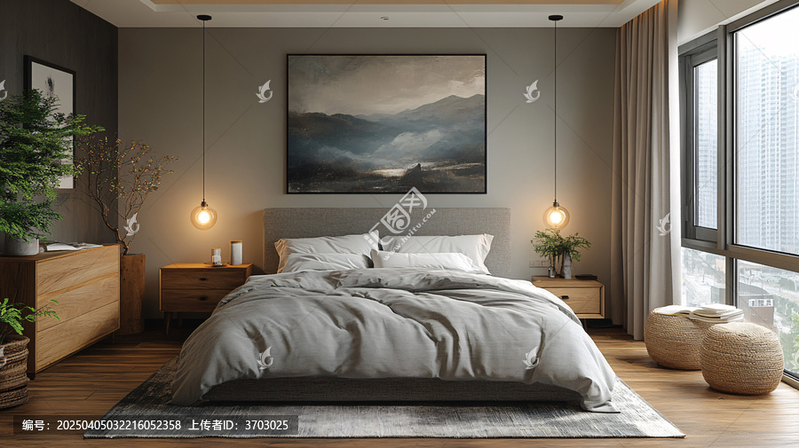 灰色床木質(zhì)床頭柜