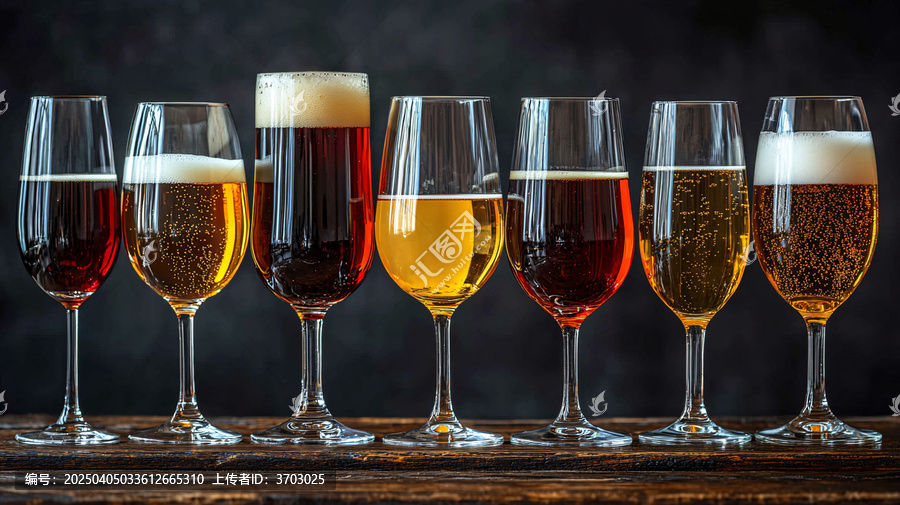 各種啤酒和葡萄酒杯