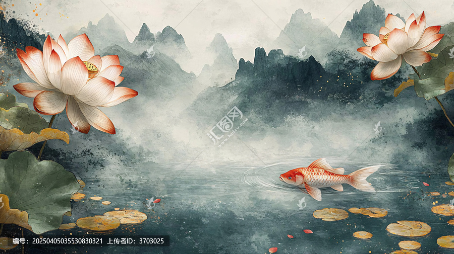 荷葉桃花魚(yú)戲圖