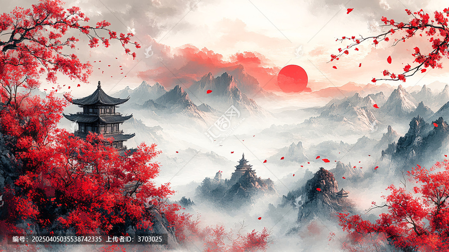 櫻花山水圖