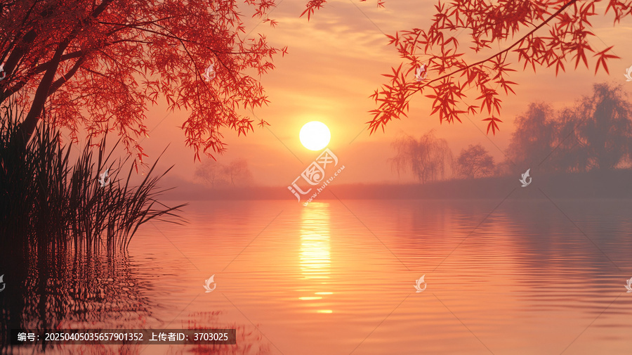 金色夕陽(yáng)映水面