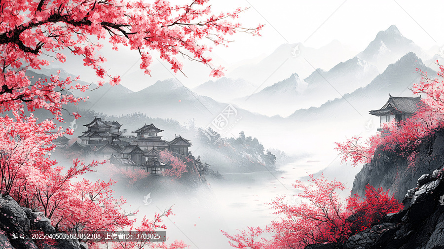 櫻花樹與房屋
