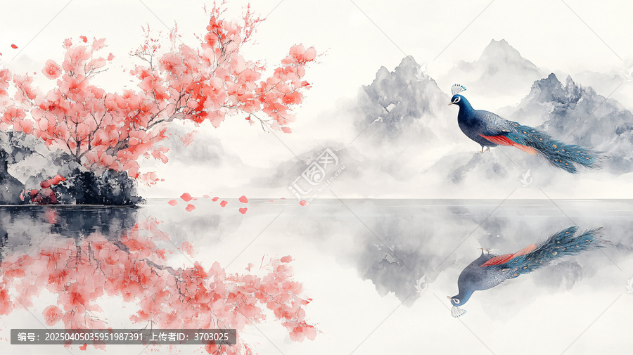 白底孔雀插圖