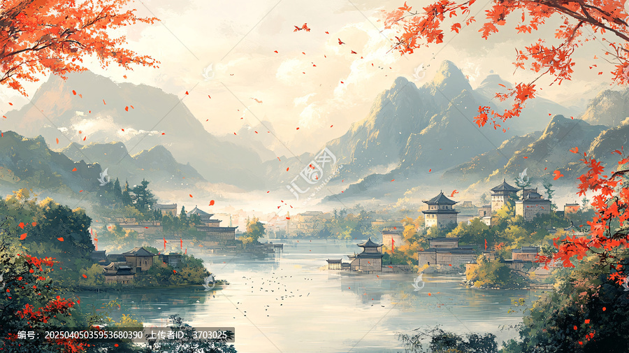 鳥語花香村景圖