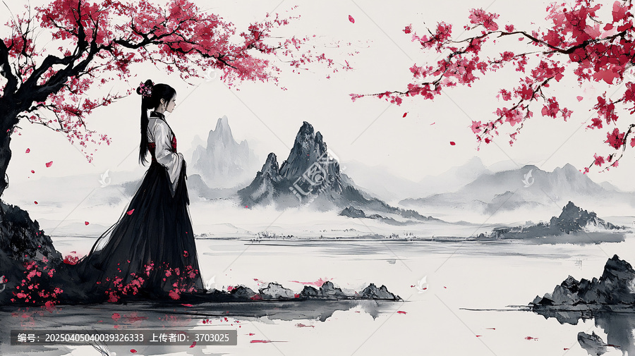 桃花樹下的女子
