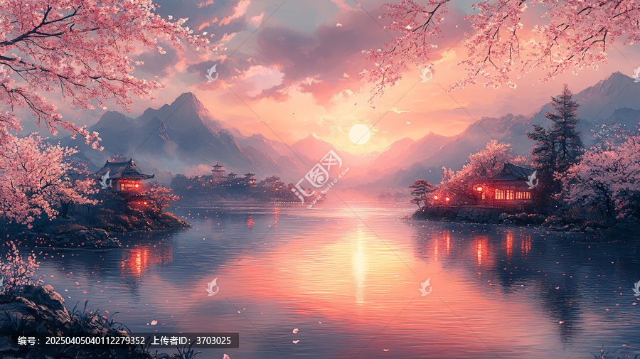 櫻花河畔晚照