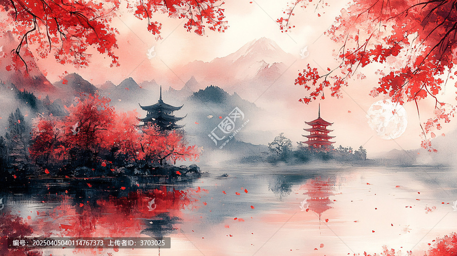 櫻花湖畔塔影月