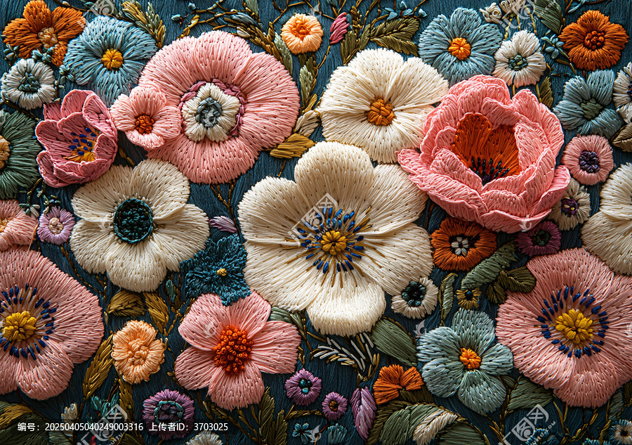 粉色花卉刺繡圖案