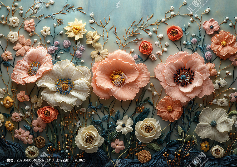 粉色花卉刺繡圖案