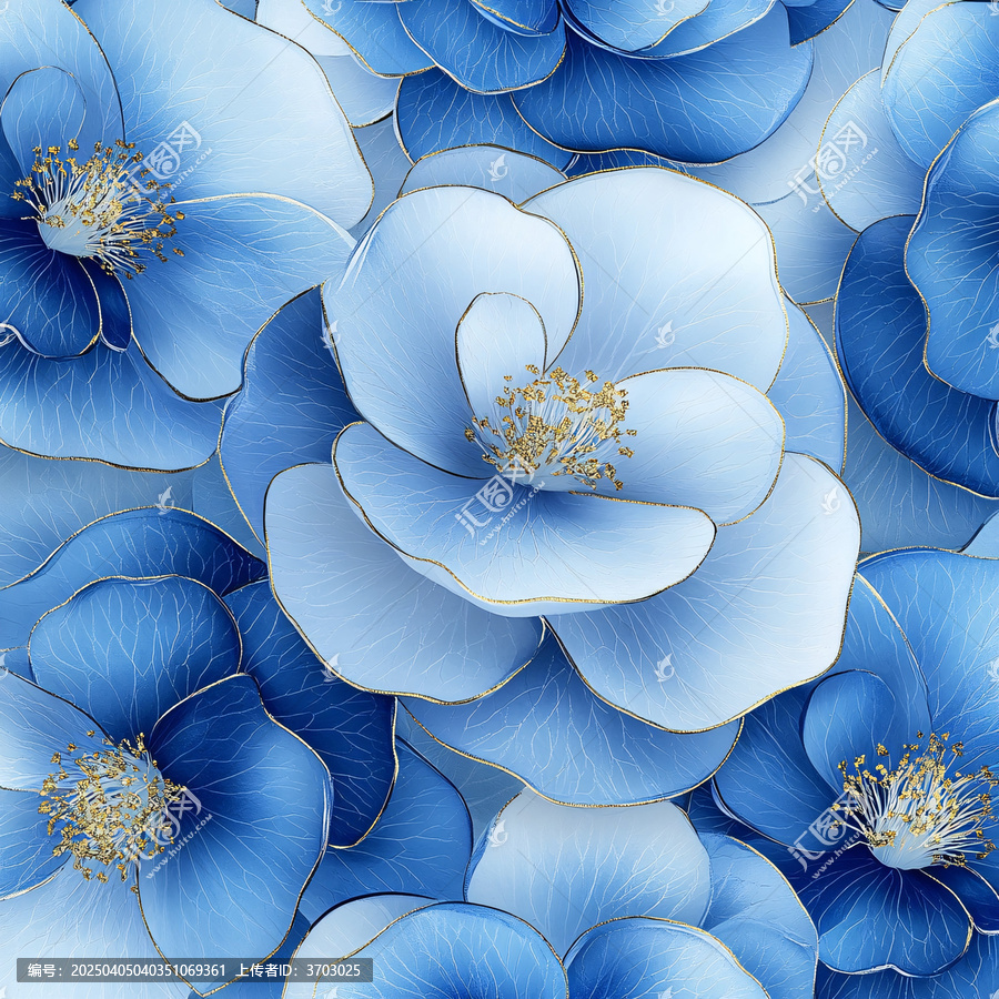 藍(lán)白山茶花圖案