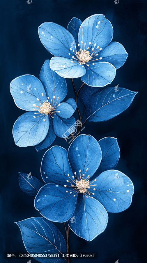 藍(lán)色花朵水滴圖案