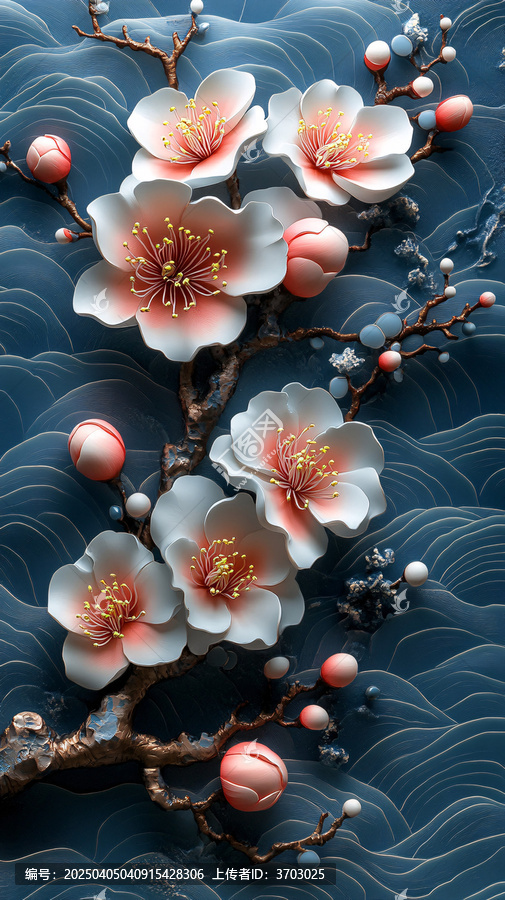 桃花浮雕彩色圖