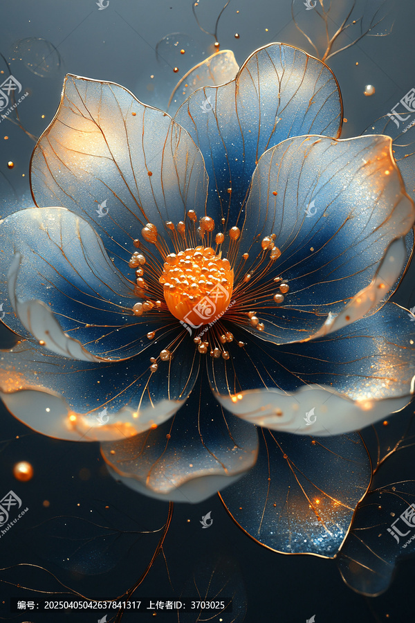 深藍(lán)銀花金葉