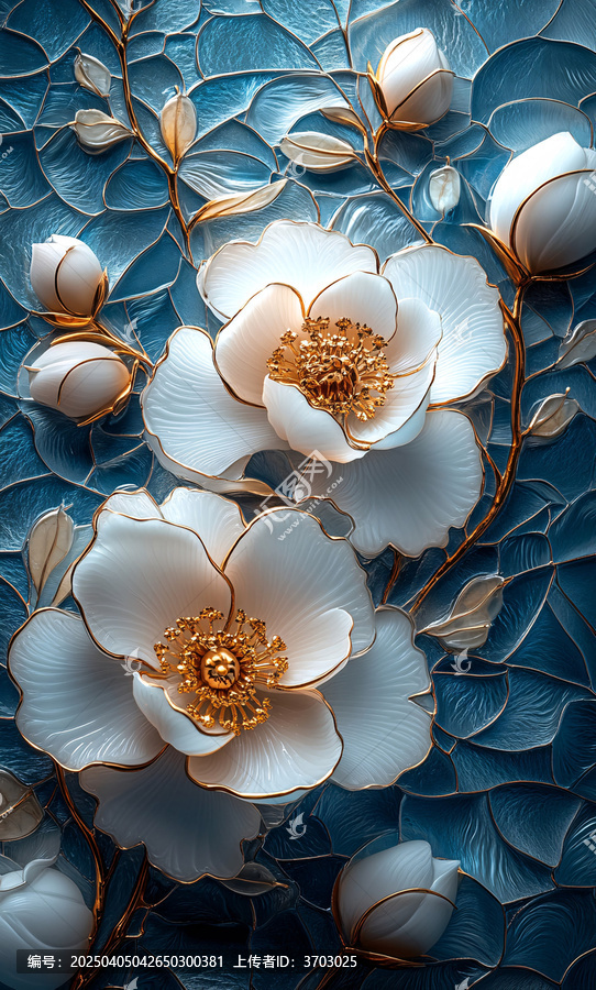 白色花朵玻璃鑲嵌