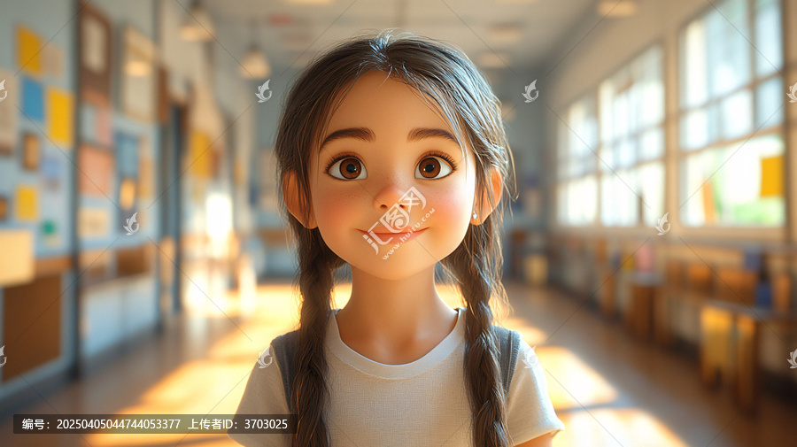 小女孩學(xué)校走廊