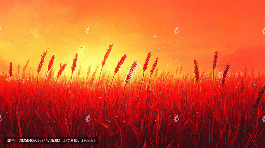 小麥田與紅色背景