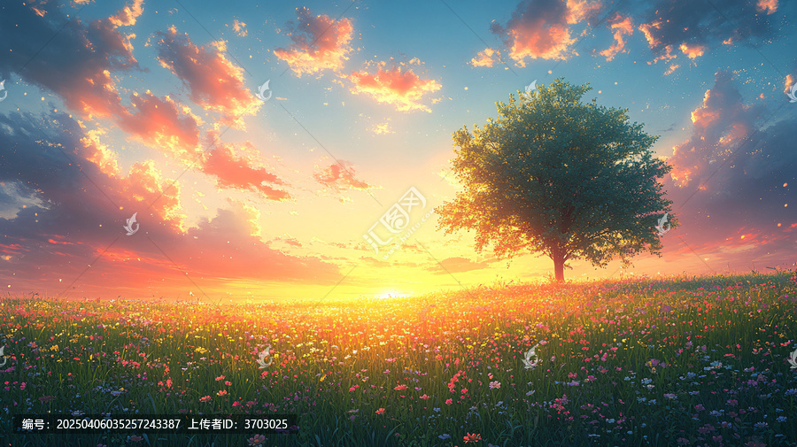 花邊草地夕陽(yáng)圖
